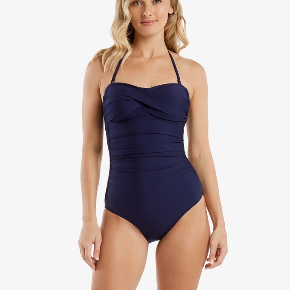 Draper James Swimsuit Navy Blue One Piece Bathing Twist Bandeau Size XL NWT - Picture 3 of 13